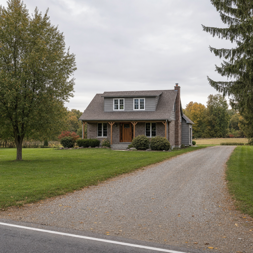 A calm single-family home exterior on a quiet Flushing street, representing the household size and daily water use that decides how often a septic tank needs pumping